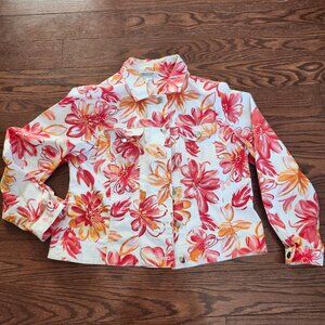 Coldwater Creek Women’s Floral Blazer Jacket Size L Orange Cotton Lightweight